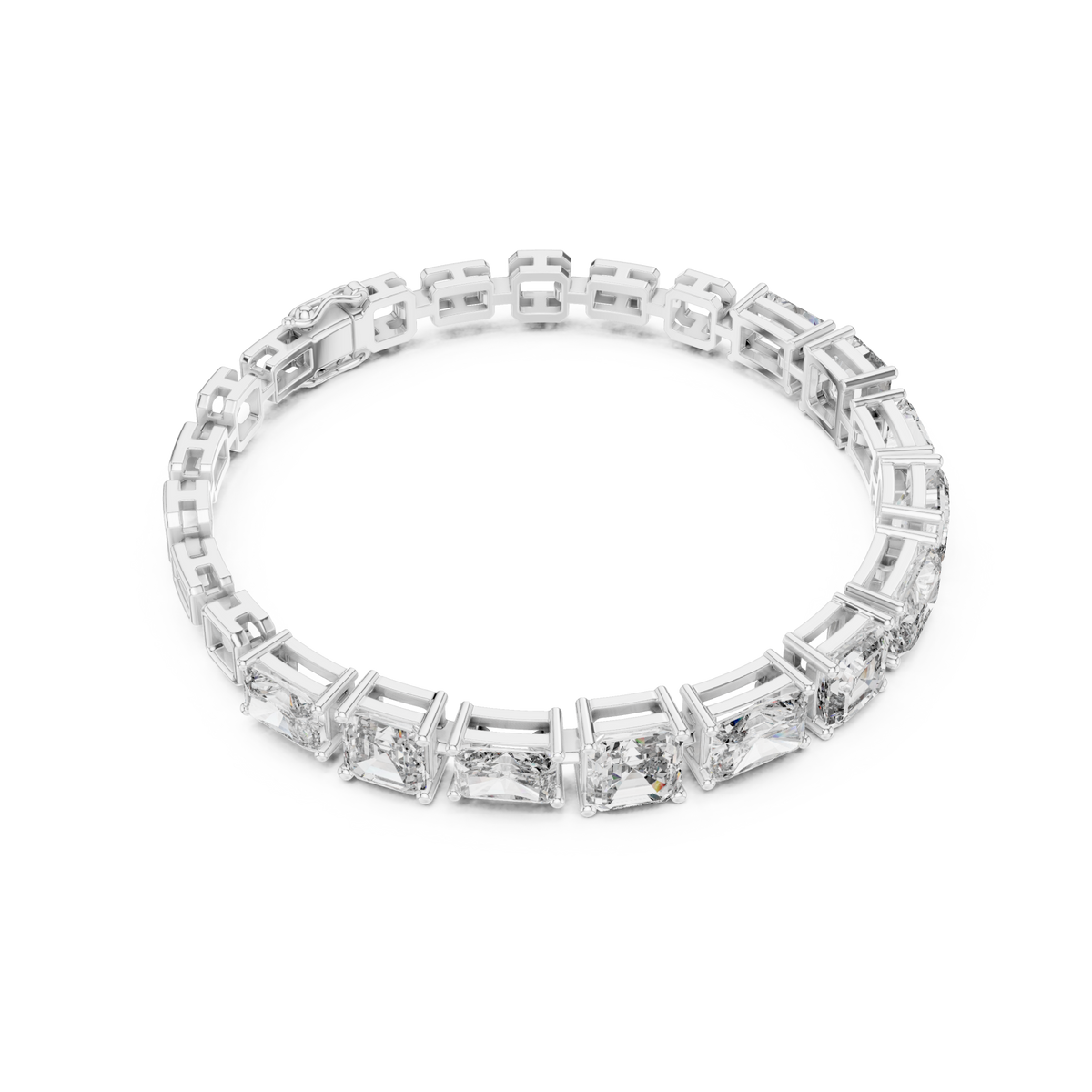  White Gold Radiant and Asscher Link Bracelet Side View