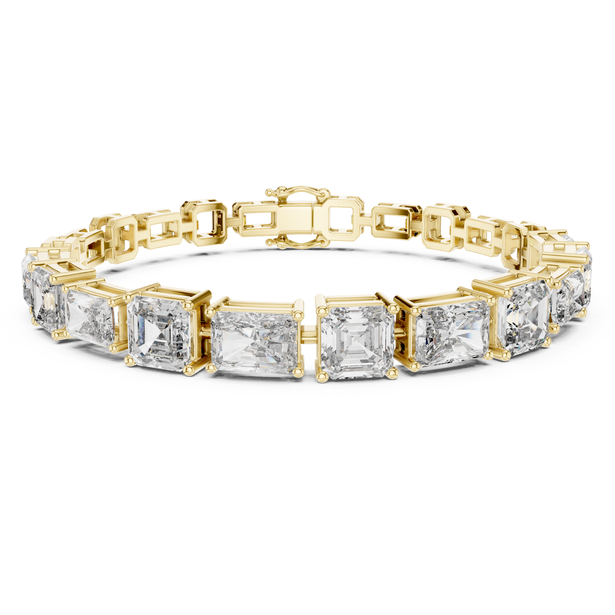  Gold Radiant and Asscher Link Bracelet Detail View