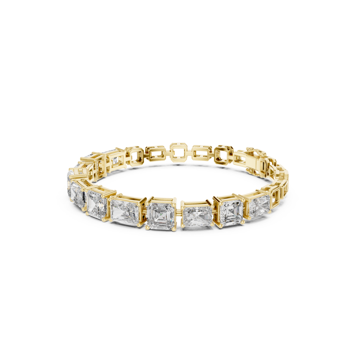 Gold Radiant and Asscher Link Bracelet Front View