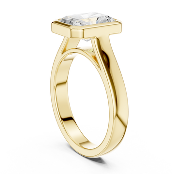 Radiant bezel solitaire engagement ring yellow gold front view