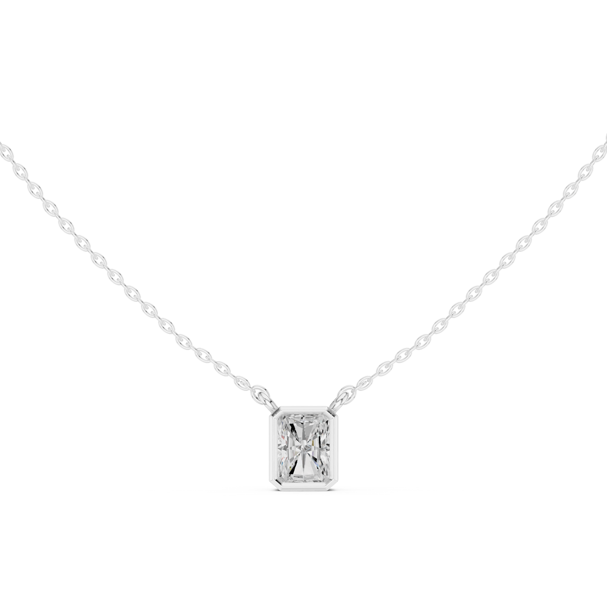 Radiant bezel solitaire pendant white gold detail view