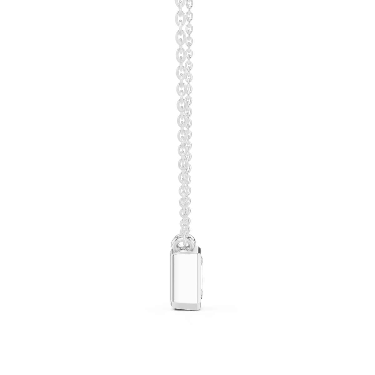 Radiant bezel solitaire pendant white gold side view
