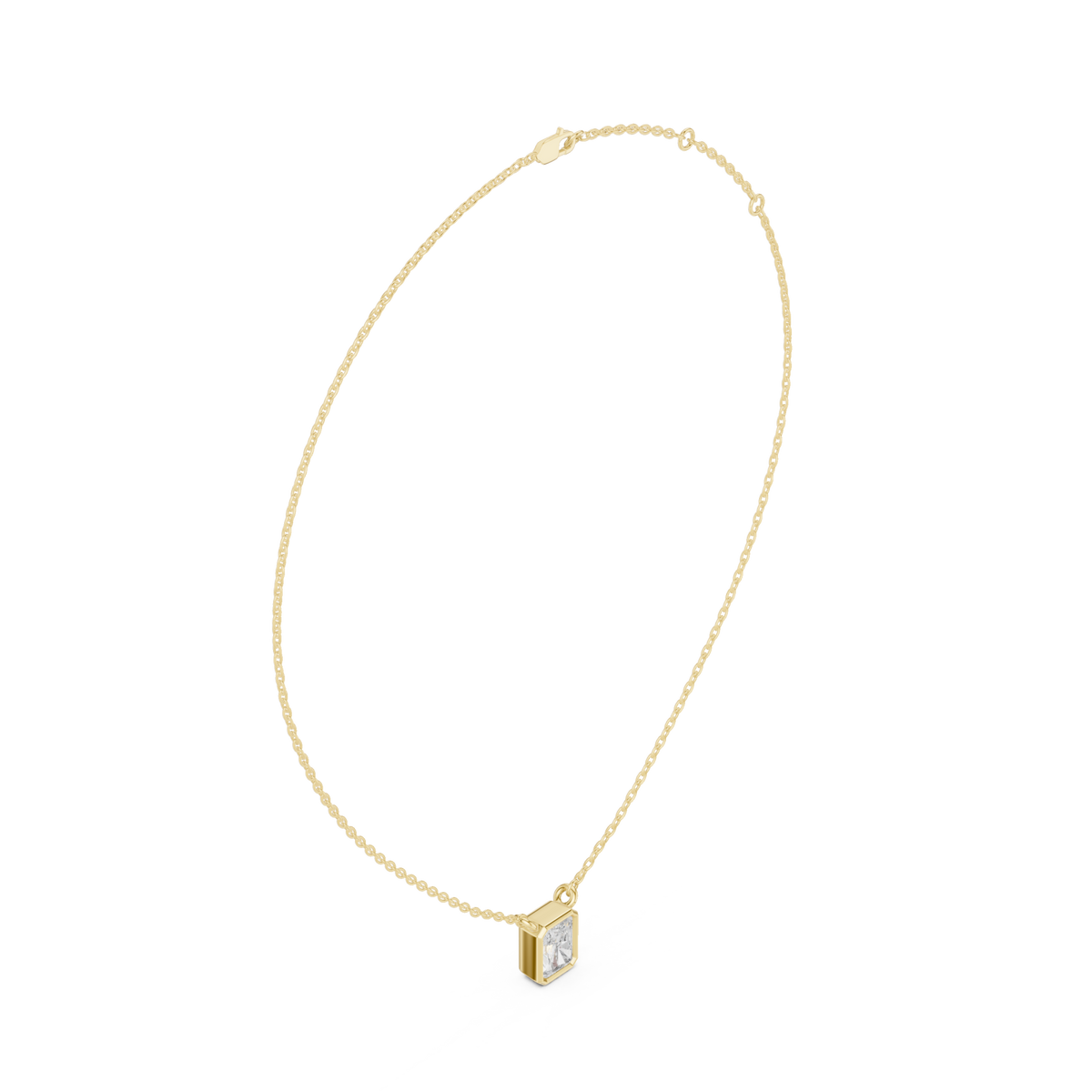 Radiant bezel solitaire pendant yellow gold front view