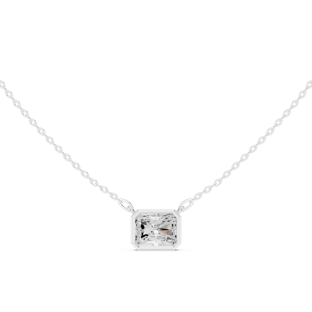 Radiant classic bezel solitaire pendant white gold detail view