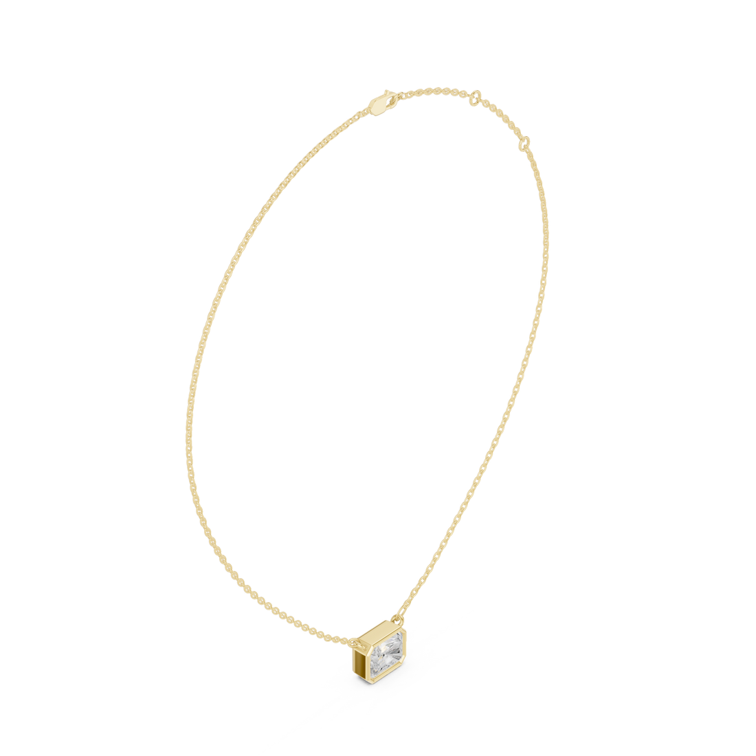 Radiant classic bezel solitaire pendant yellow gold front view