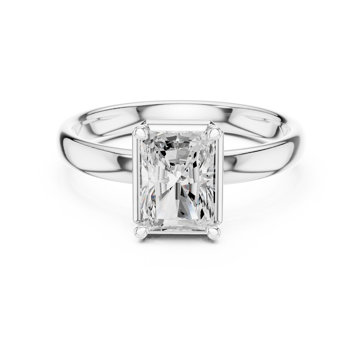 Radiant compass point solitaire engagement ring white gold detail view