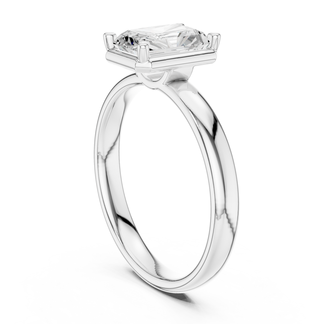Radiant compass point solitaire engagement ring white gold front view
