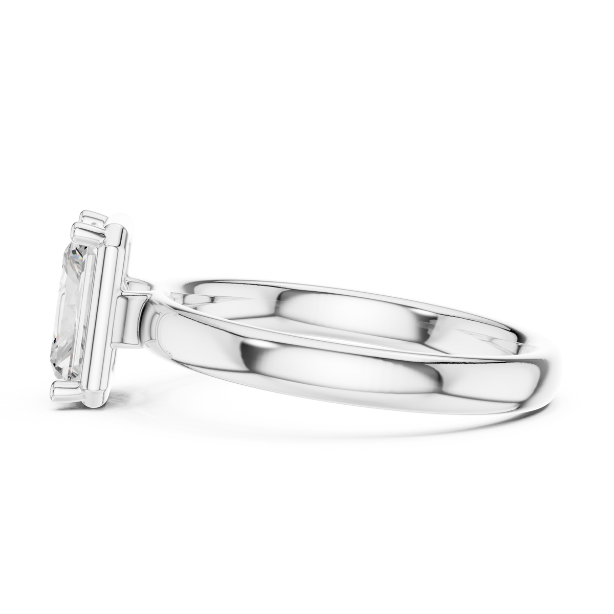 Radiant compass point solitaire engagement ring white gold side view