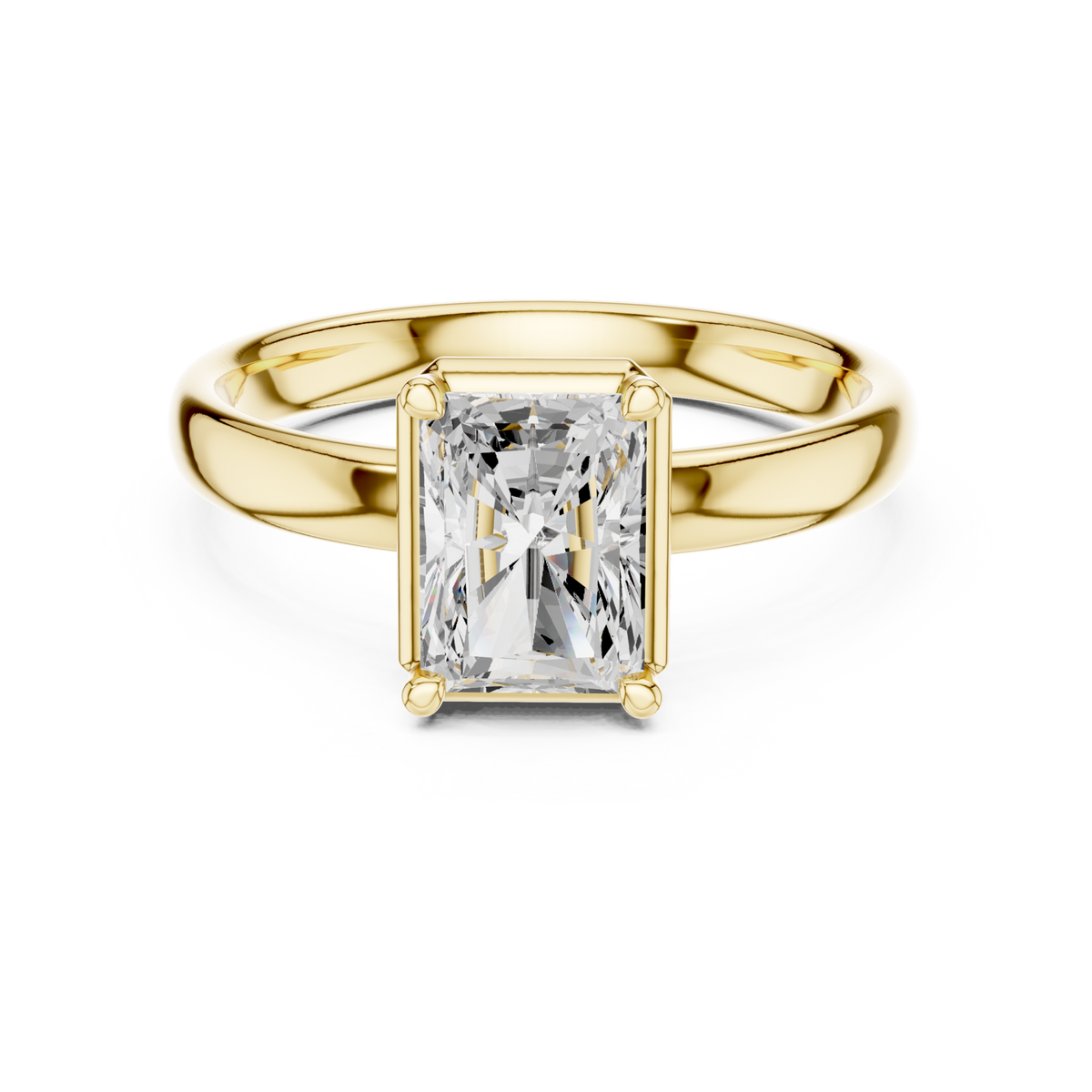Radiant compass point solitaire engagement ring yellow gold detail view