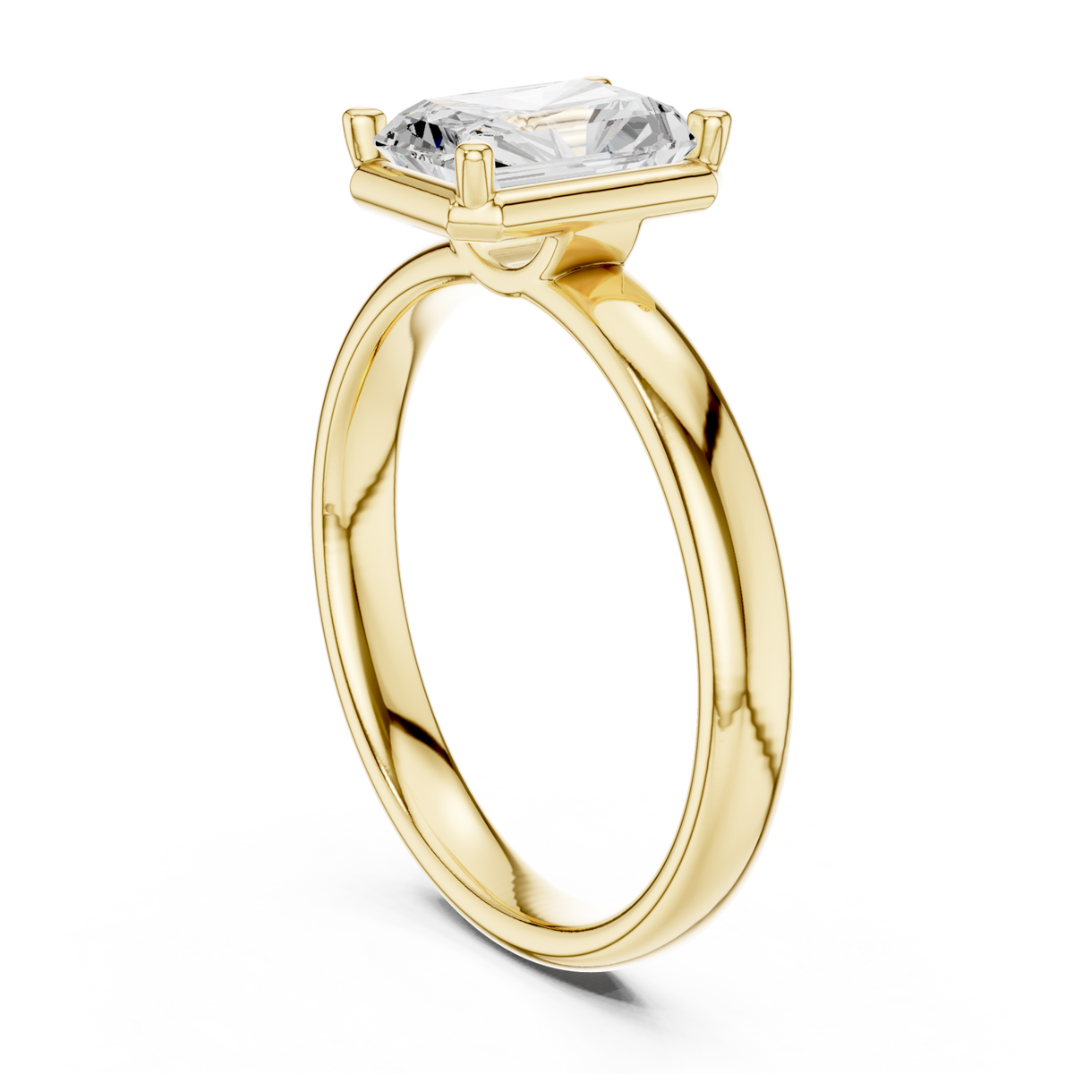 Radiant compass point solitaire engagement ring yellow gold front view