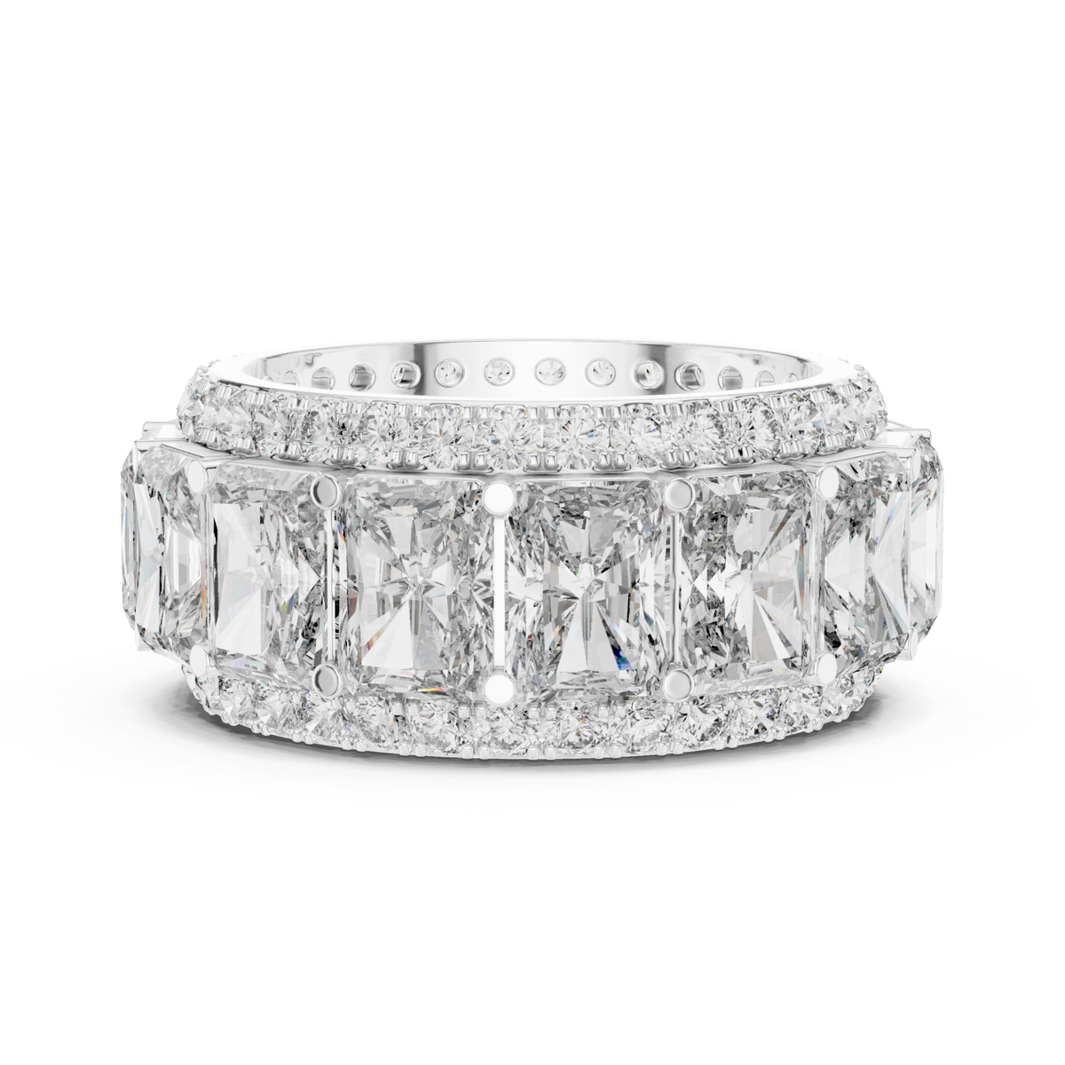 Radiant eternity band with pave edges white gold angle view