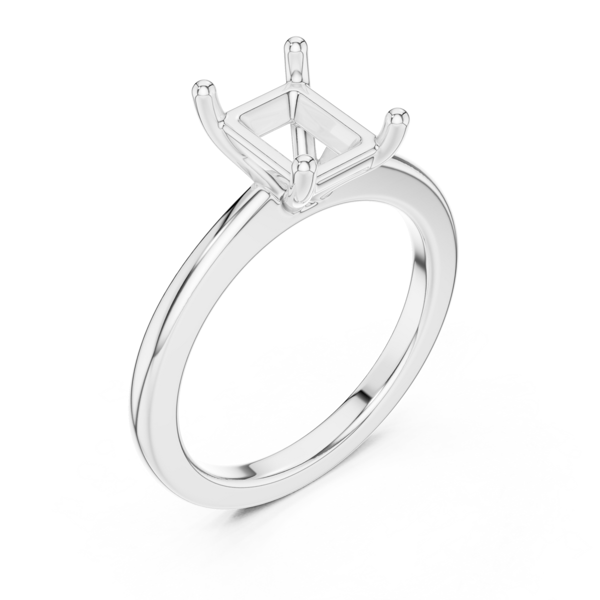 Radiant flat-edge solitaire engagement ring white gold angle view