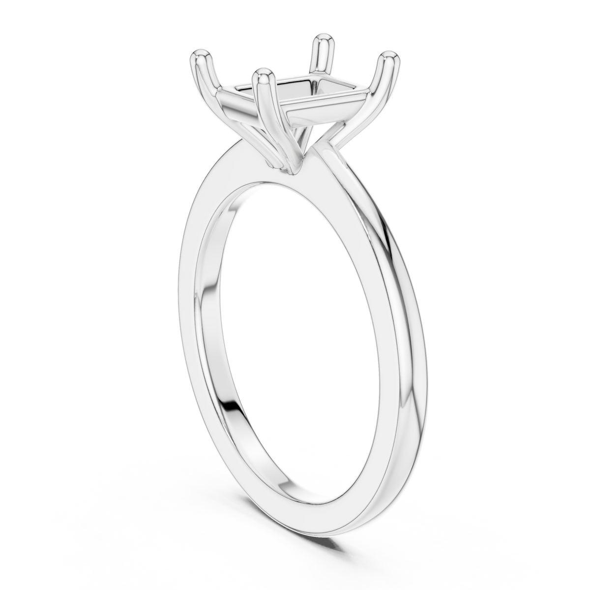 Radiant flat-edge solitaire engagement ring white gold front view