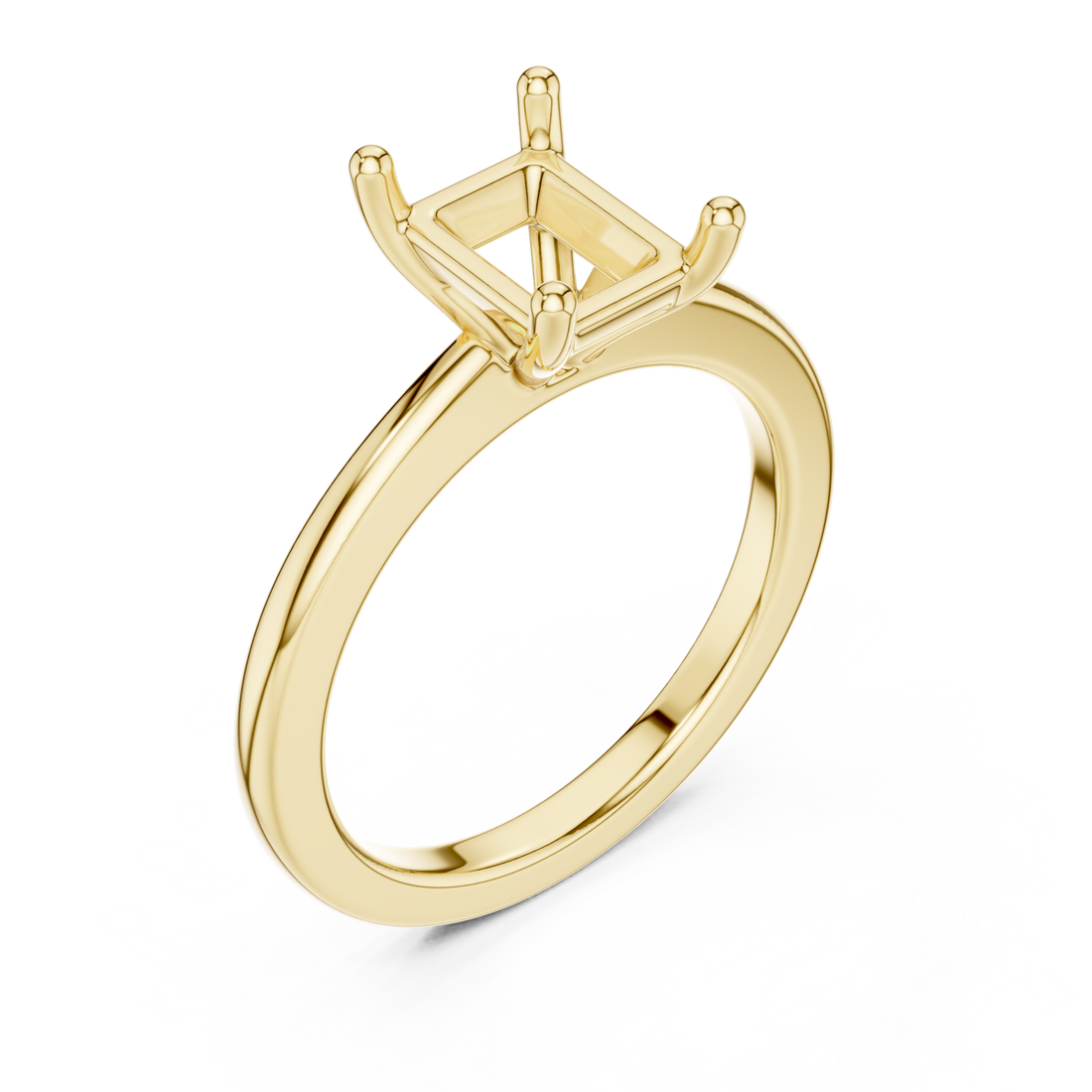 Radiant flat-edge solitaire engagement ring yellow gold front view