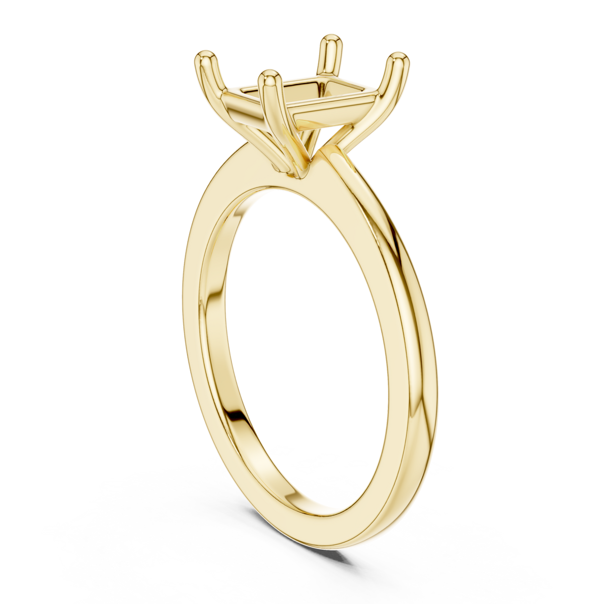 Radiant flat-edge solitaire engagement ring yellow gold front view