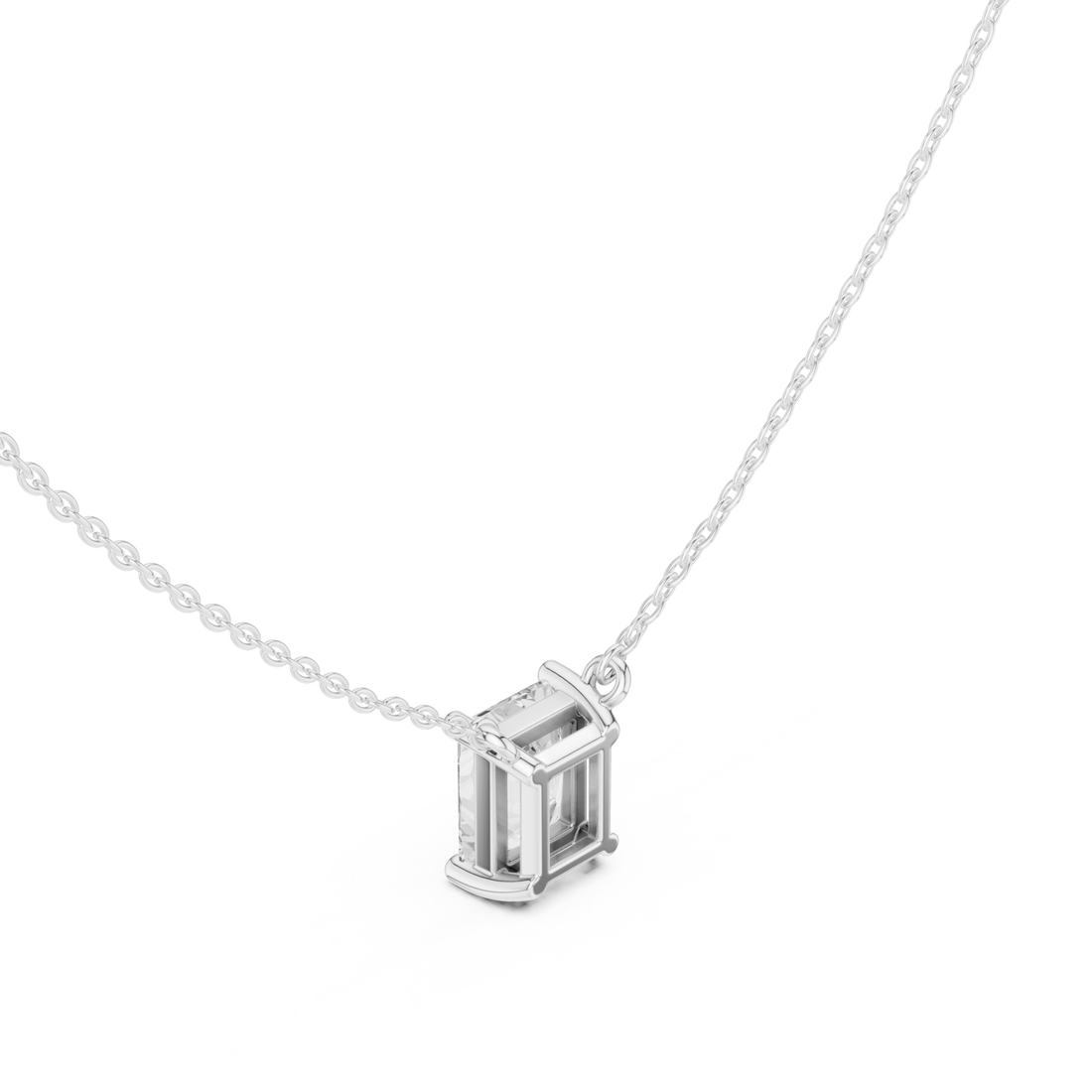 Radiant floating solitaire pendant white gold front view