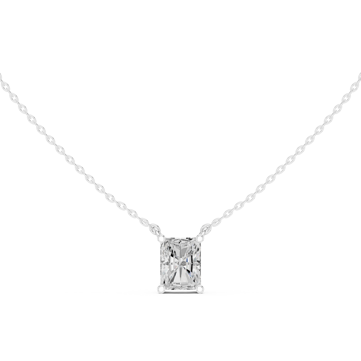 Radiant floating solitaire pendant white gold detail view