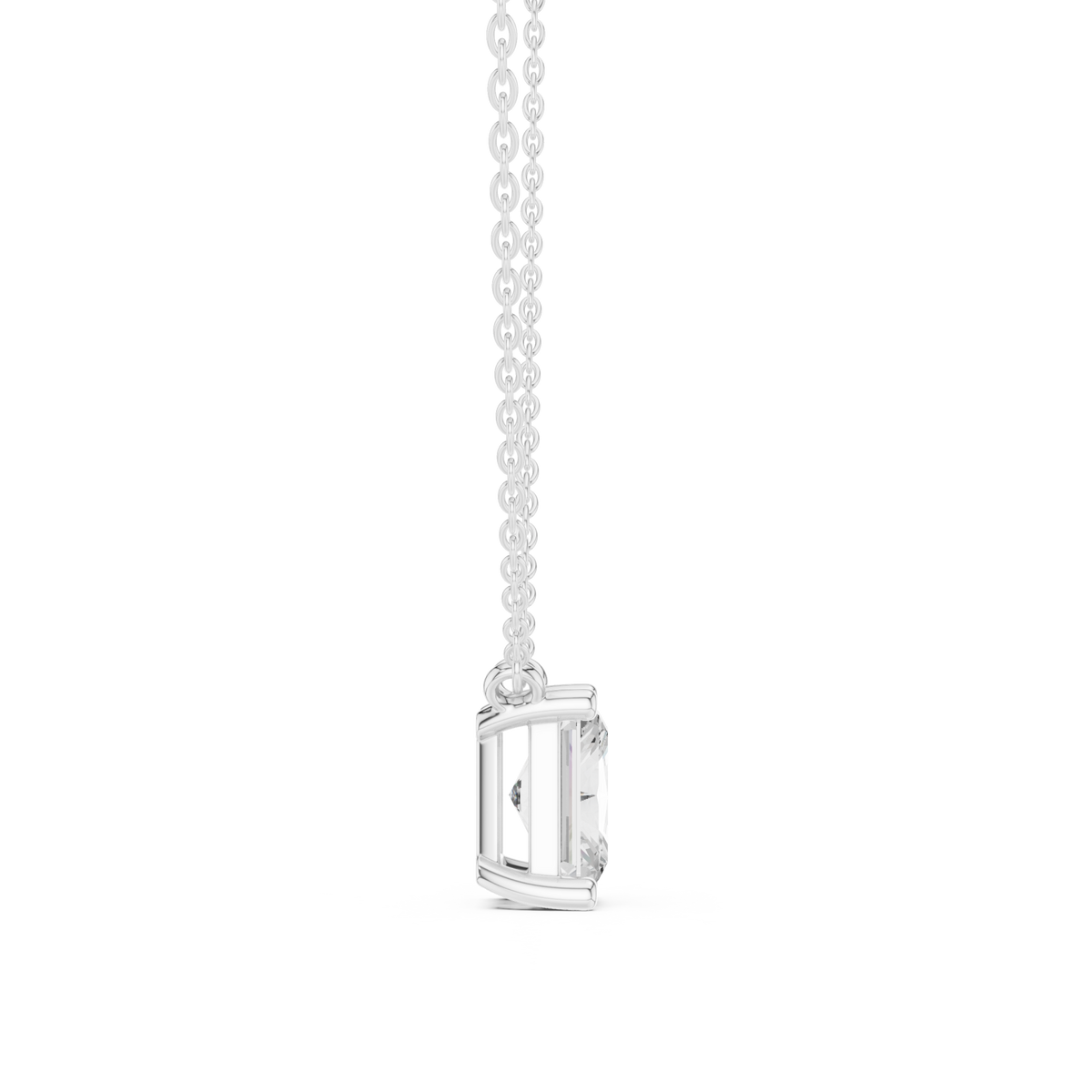 Radiant floating solitaire pendant white gold side view