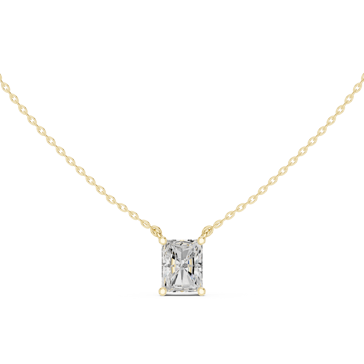 Radiant floating solitaire pendant yellow gold detail view