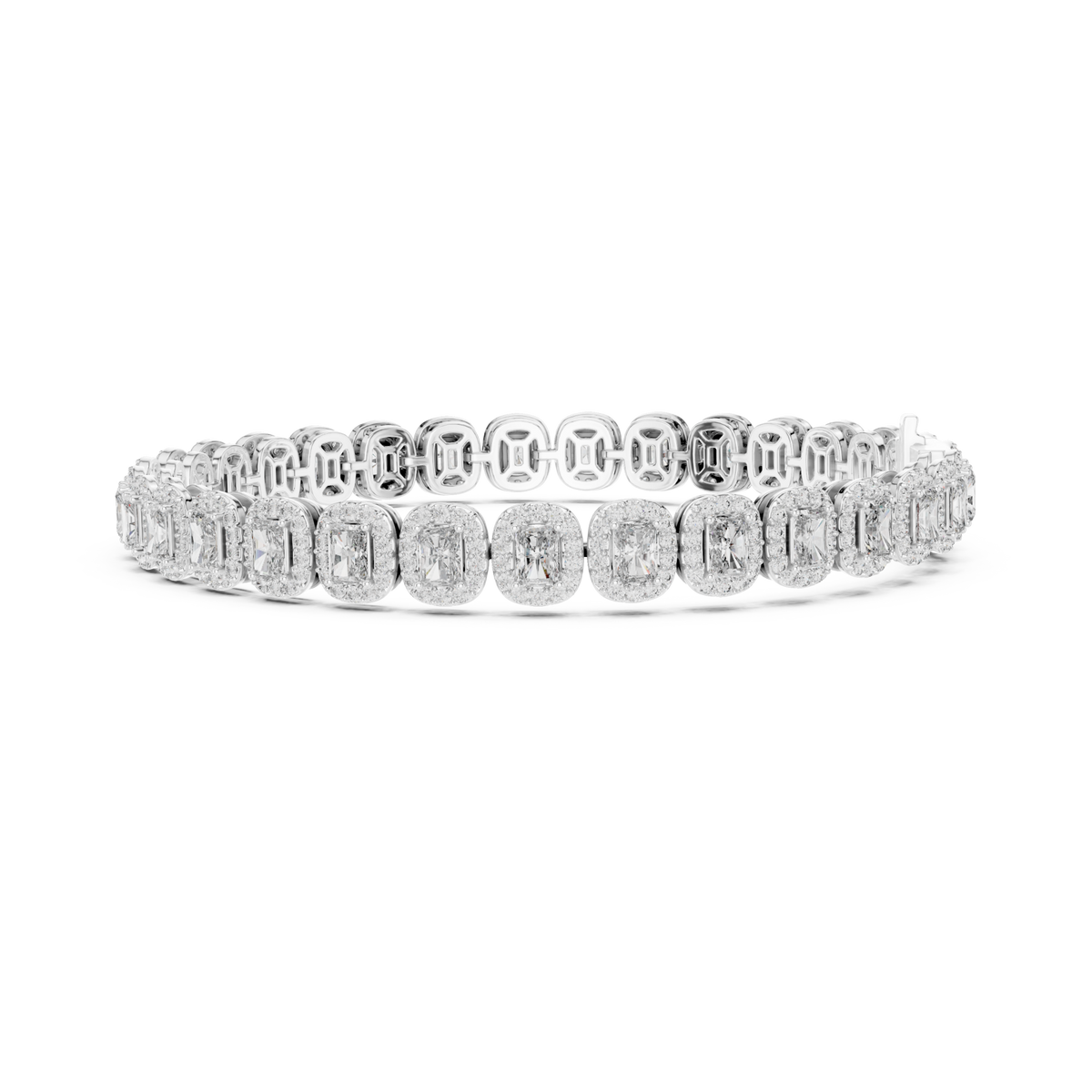  White Gold Radiant Halo Tennis Bracelet Angle View