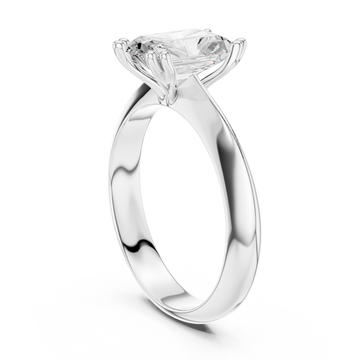 Radiant knife-edge solitaire engagement ring white gold front view