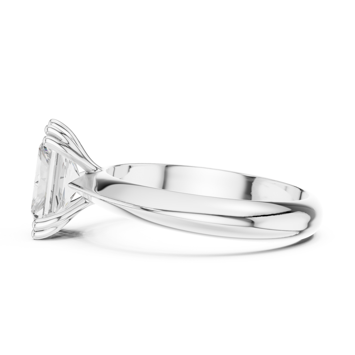 Radiant knife-edge solitaire engagement ring white gold side view