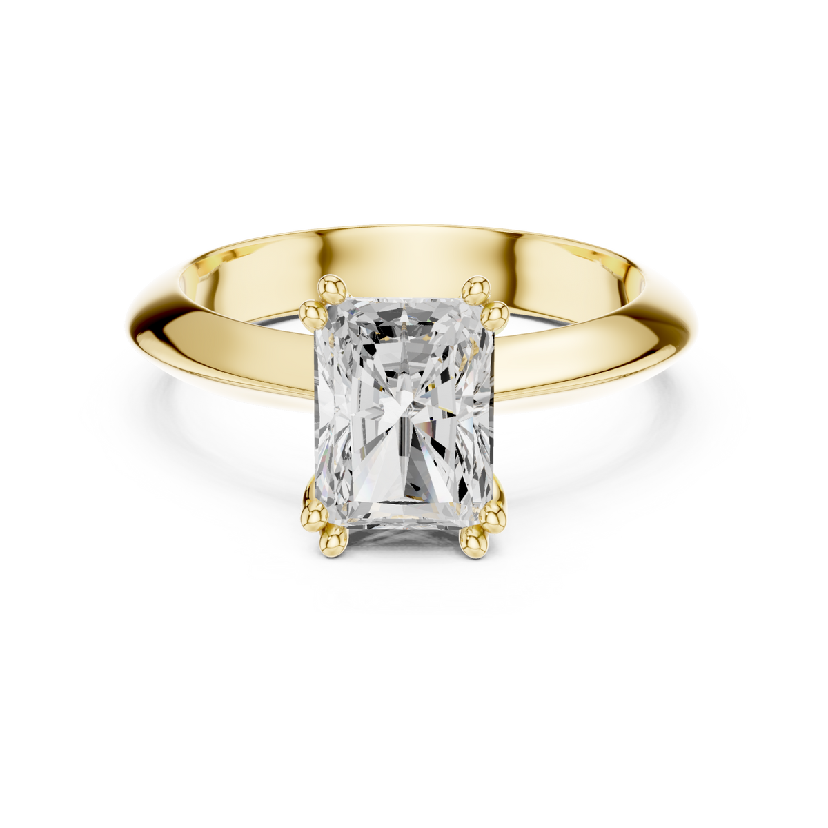 Radiant knife-edge solitaire engagement ring yellow gold detail view