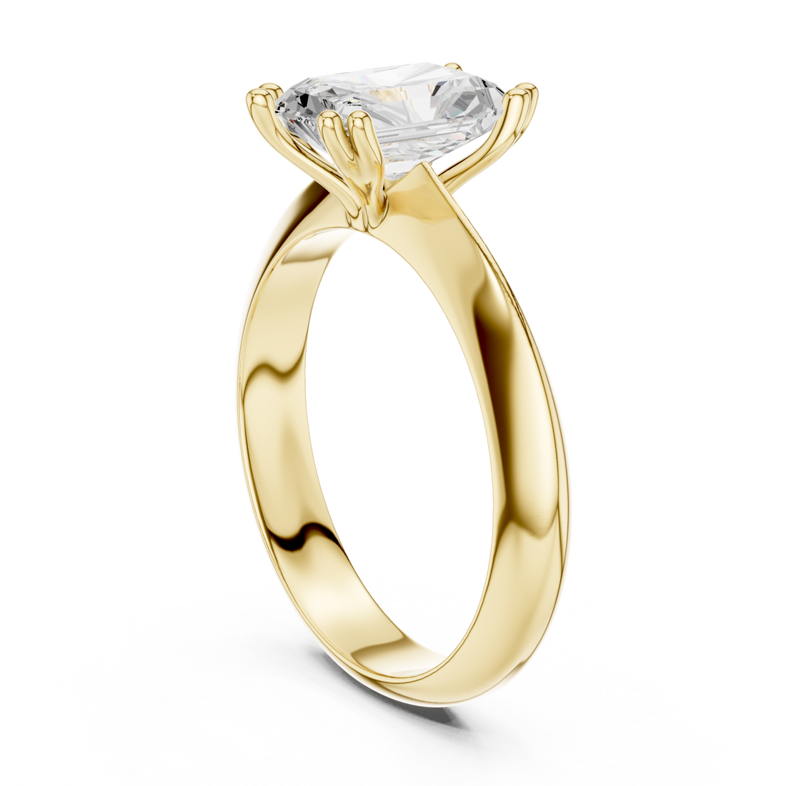 Radiant knife-edge solitaire engagement ring yellow gold front view