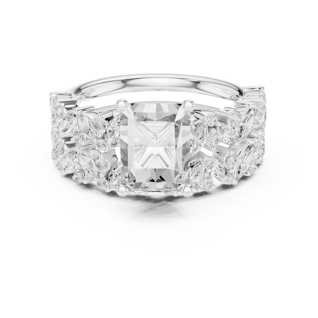 Radiant marquise cluster bridal set white gold side view
