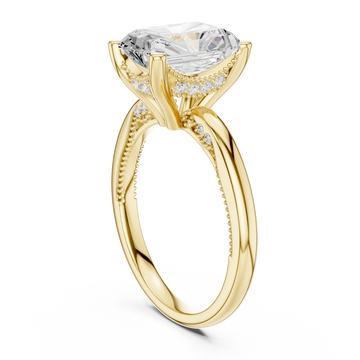 Radiant milgrain accent solitaire engagement ring yellow gold front view