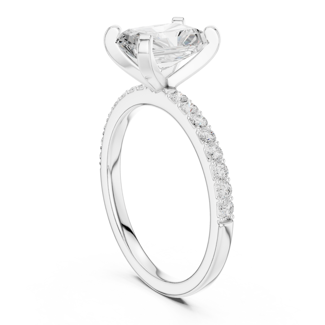 Radiant petite pave engagement ring white gold front view