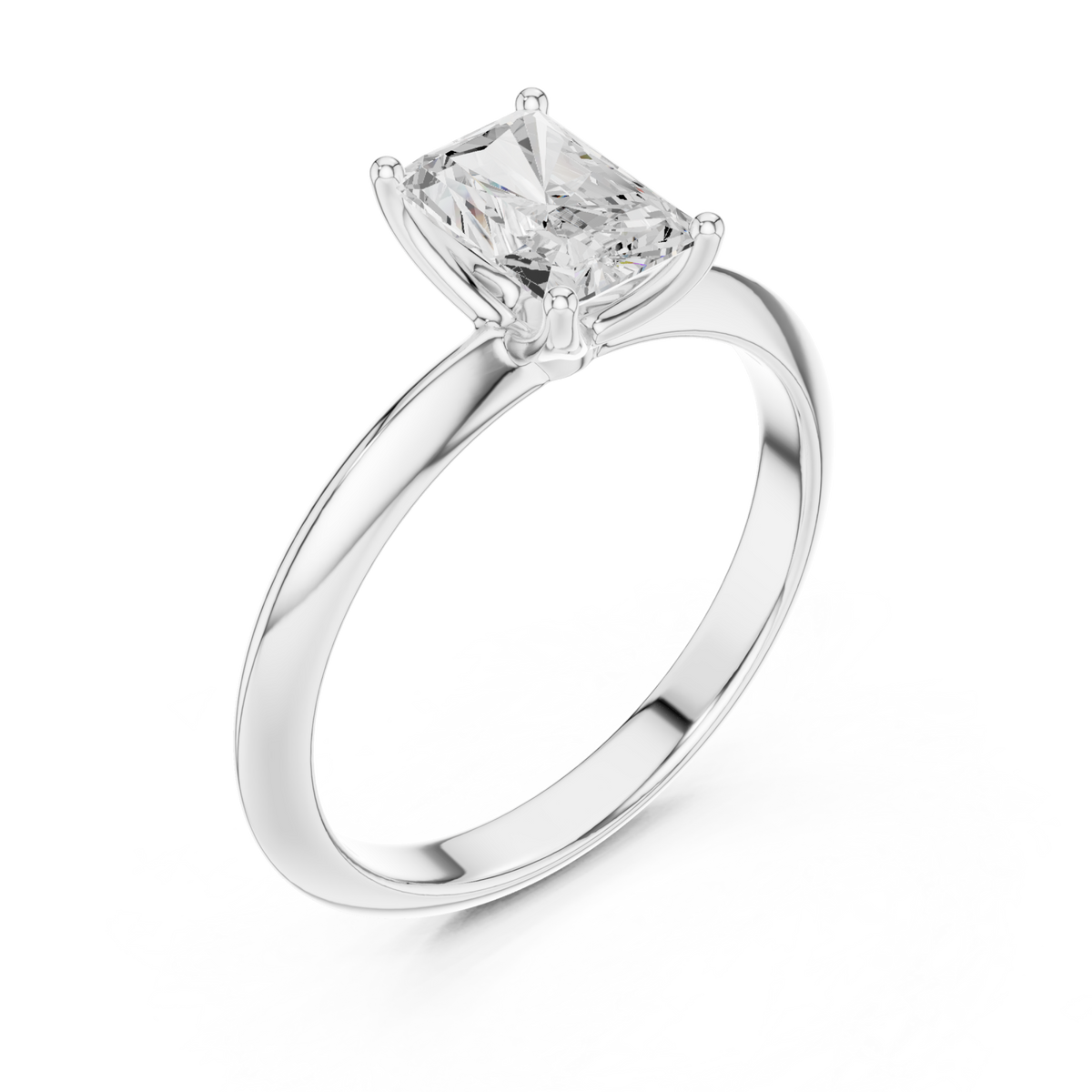 Radiant petite solitaire engagement ring white gold angle view