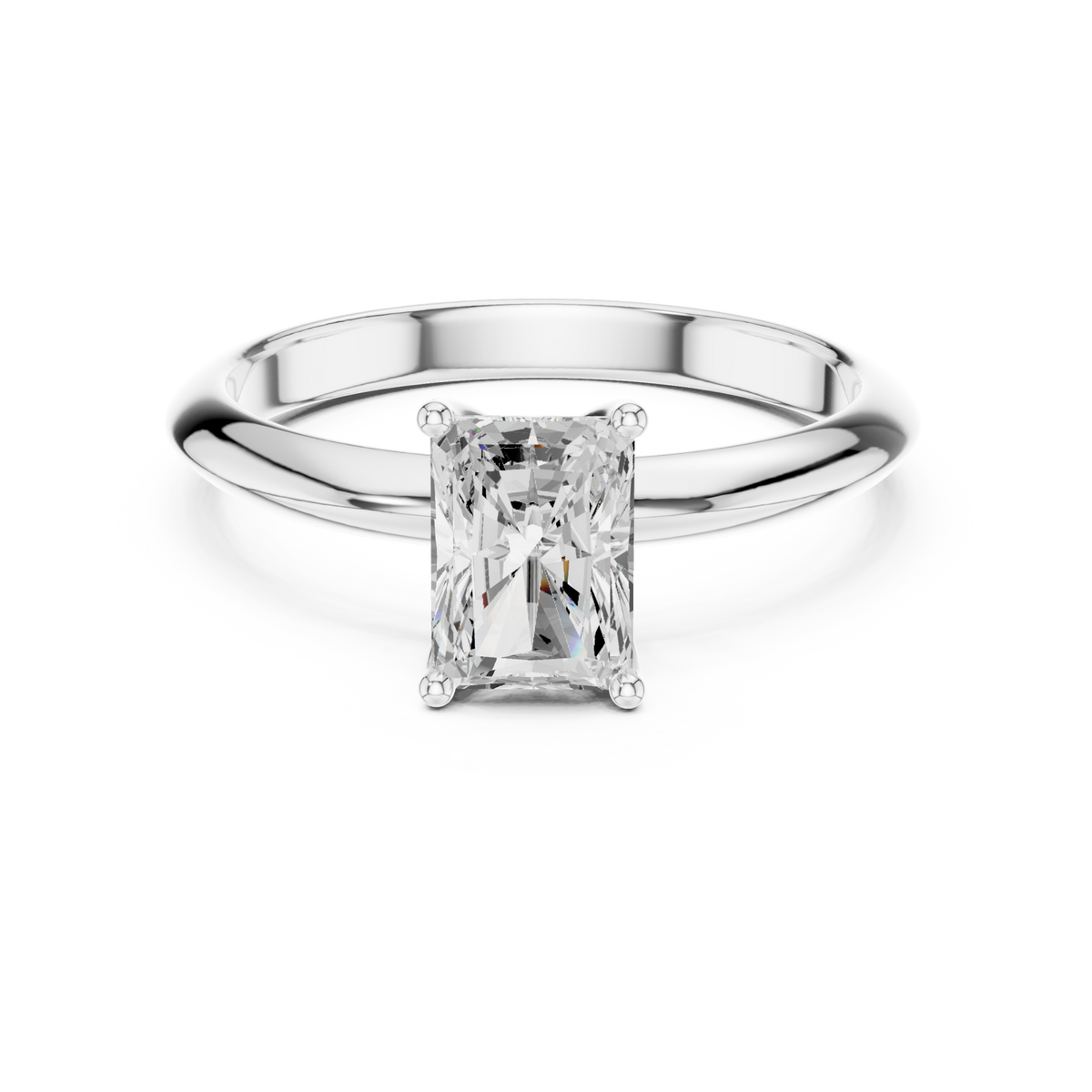 Radiant petite solitaire engagement ring white gold detail view