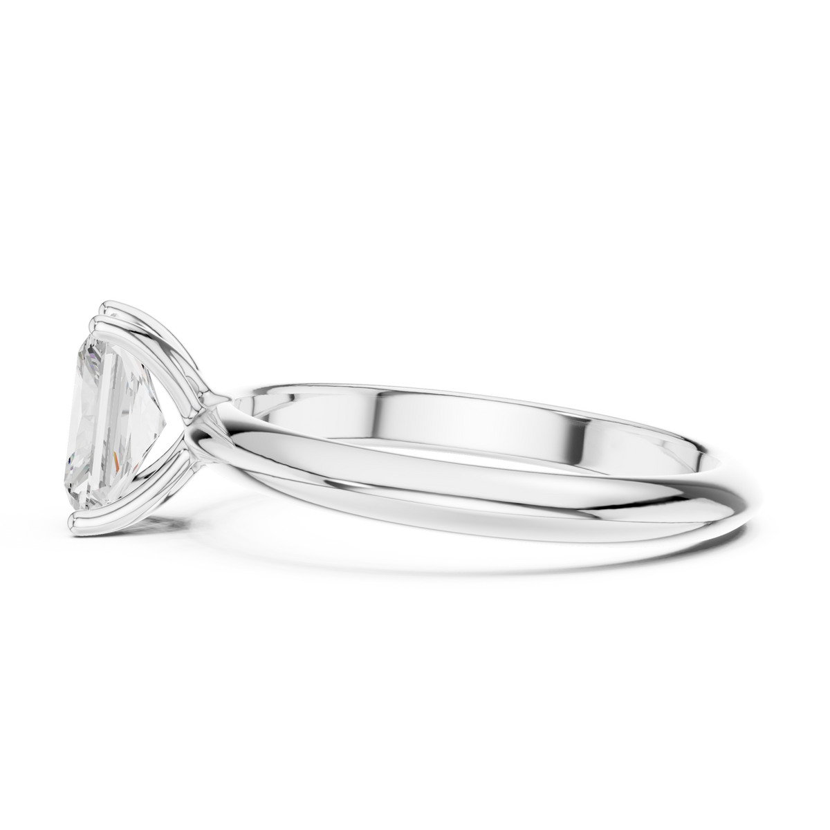 Radiant petite solitaire engagement ring white gold side view