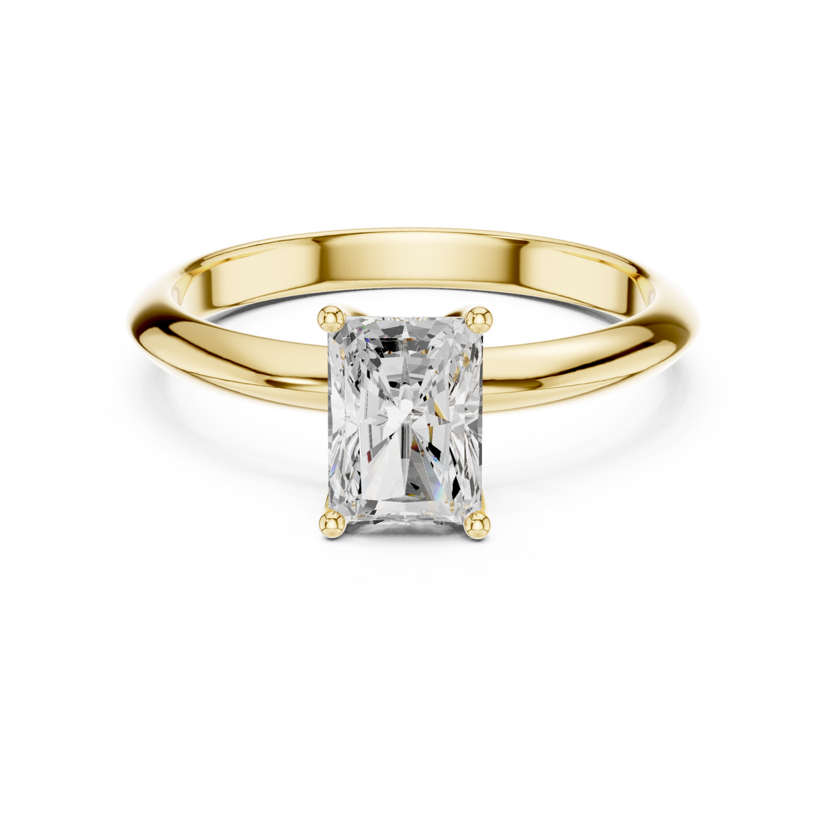 Radiant petite solitaire engagement ring yellow gold detail view
