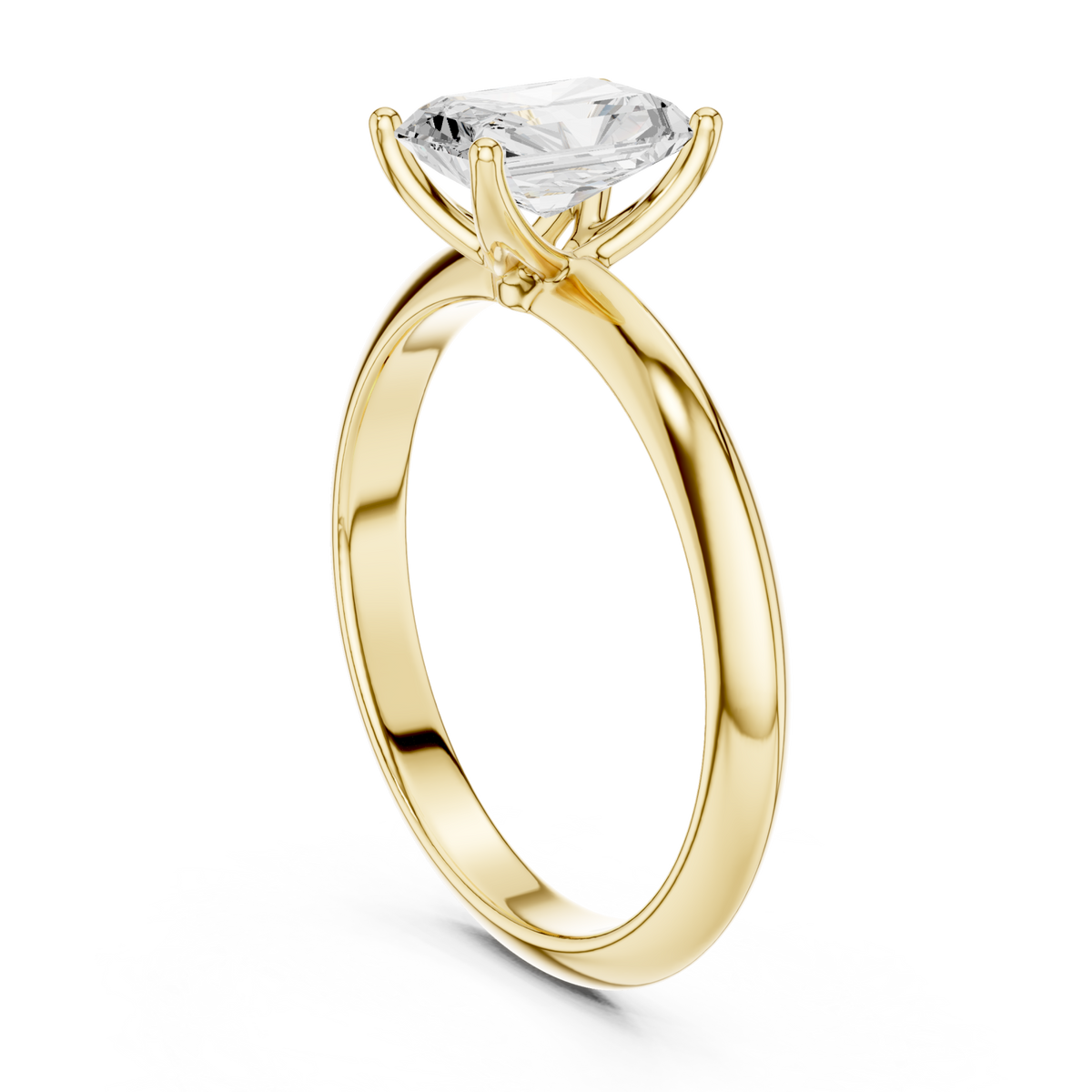 Radiant petite solitaire engagement ring yellow gold front view
