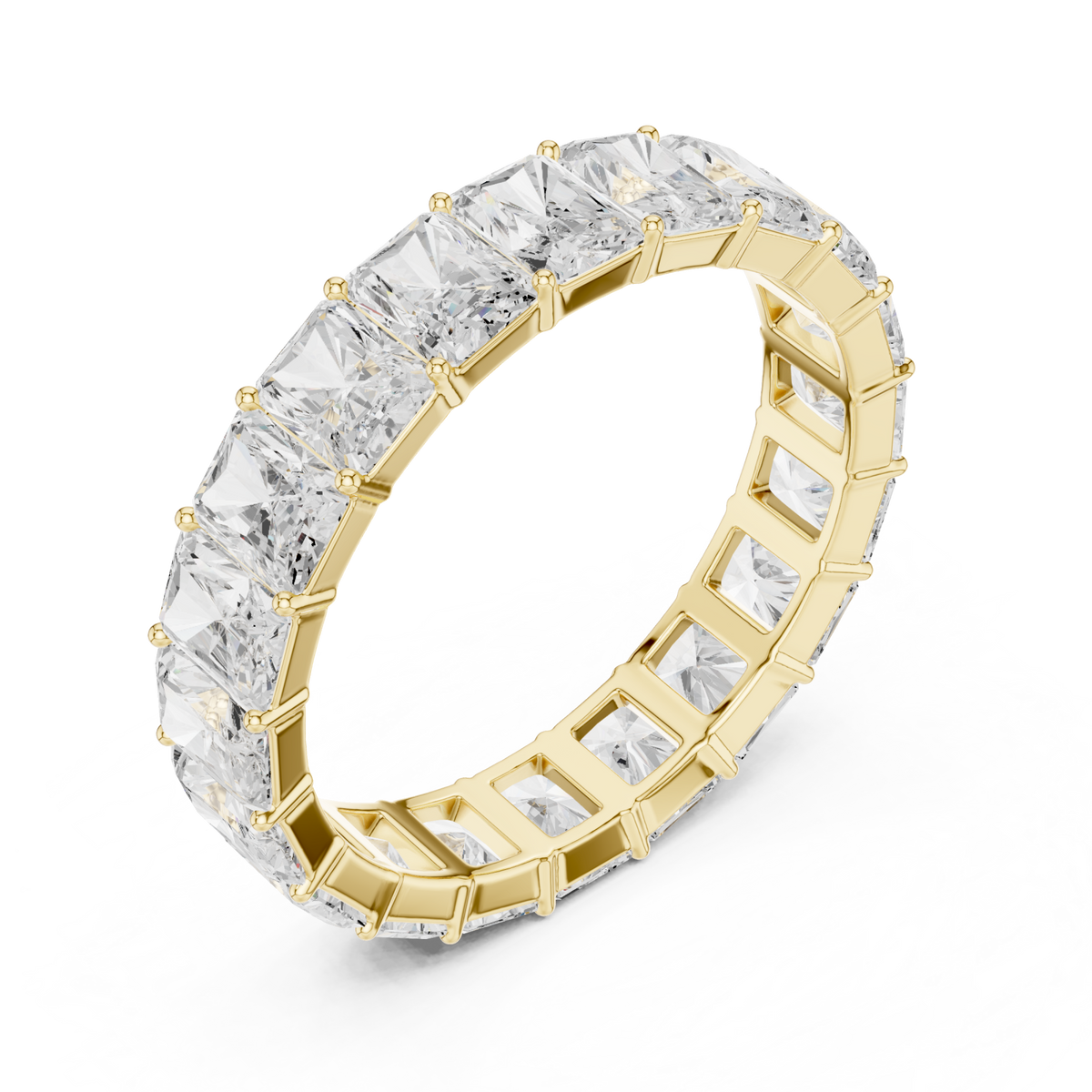 Gold Radiant Shared-Prong Eternity Band for Him Front View