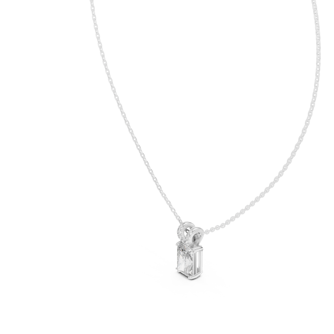Radiant solitaire pendant white gold front view