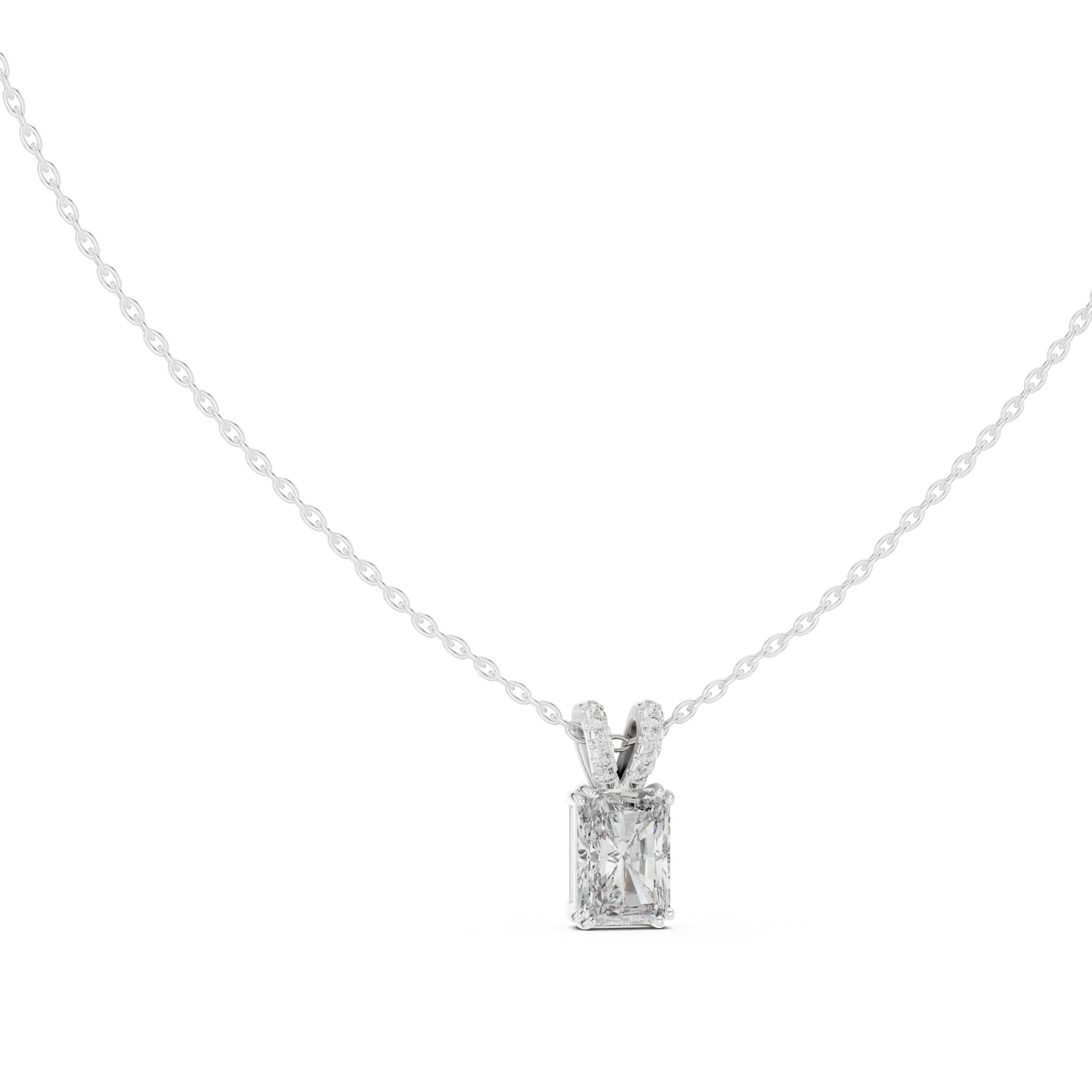 Radiant solitaire pendant white gold front view