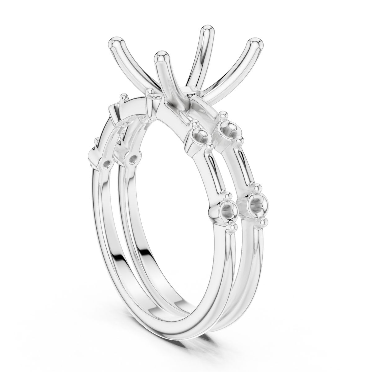 Radiant spaced accent bridal set white gold front view