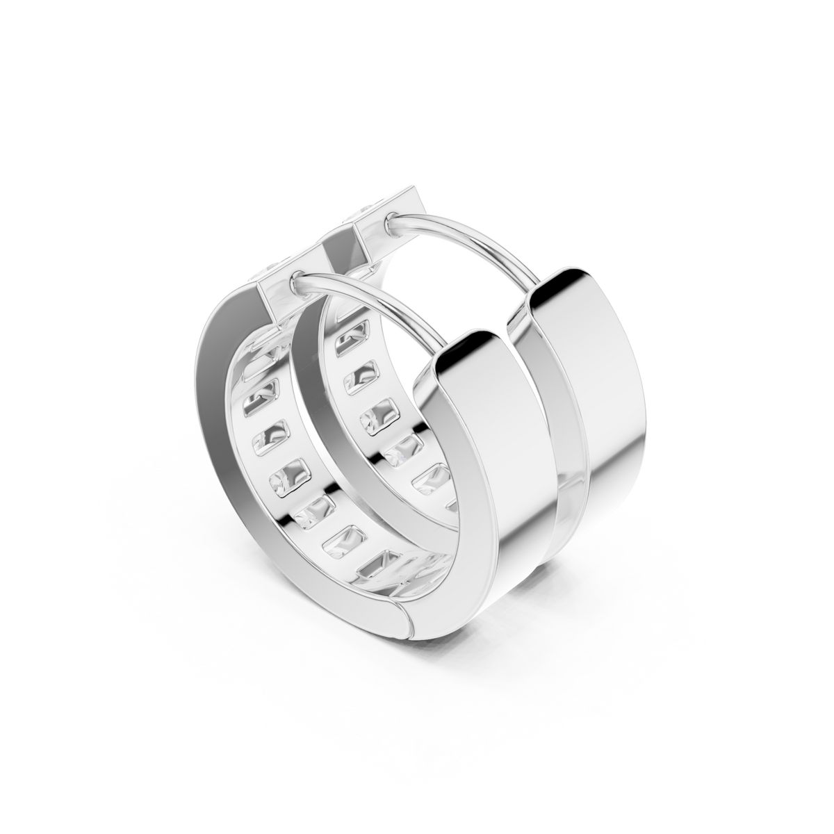  White Gold Recessed Channel Dome Huggies Front View