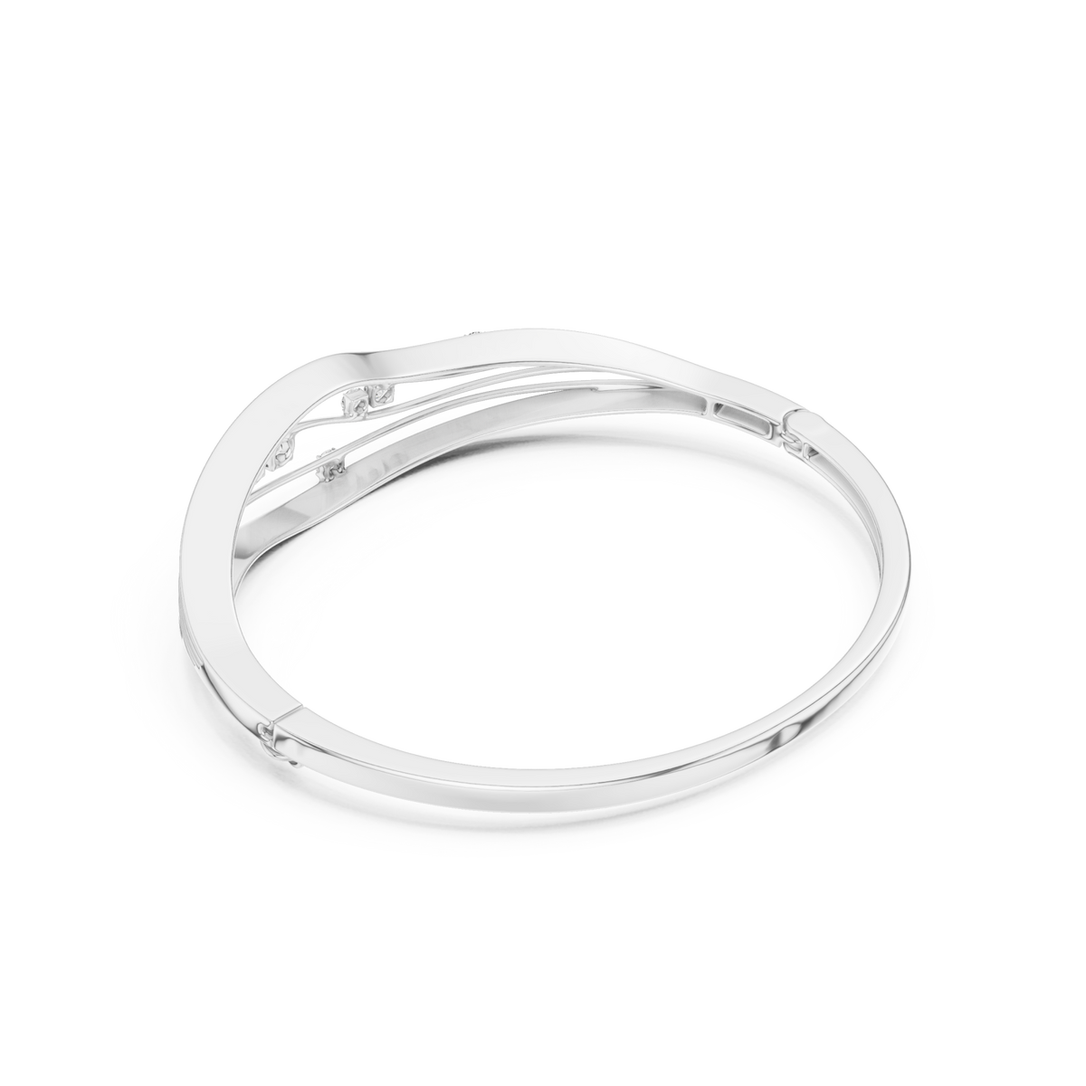  White Gold Ribbon Crossover Prong Bangle Side View