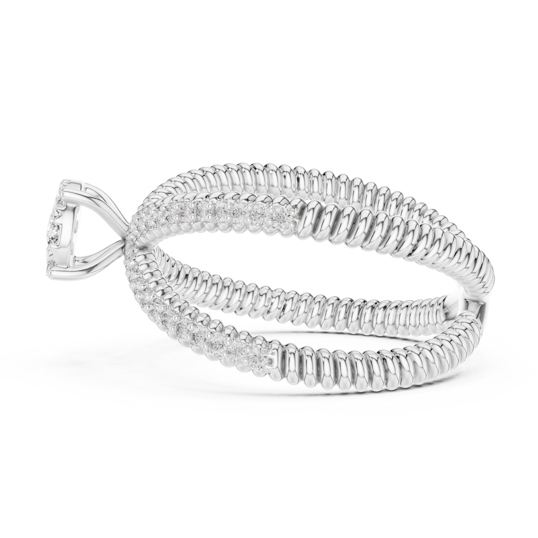 Rope cage crossover ring white gold front view