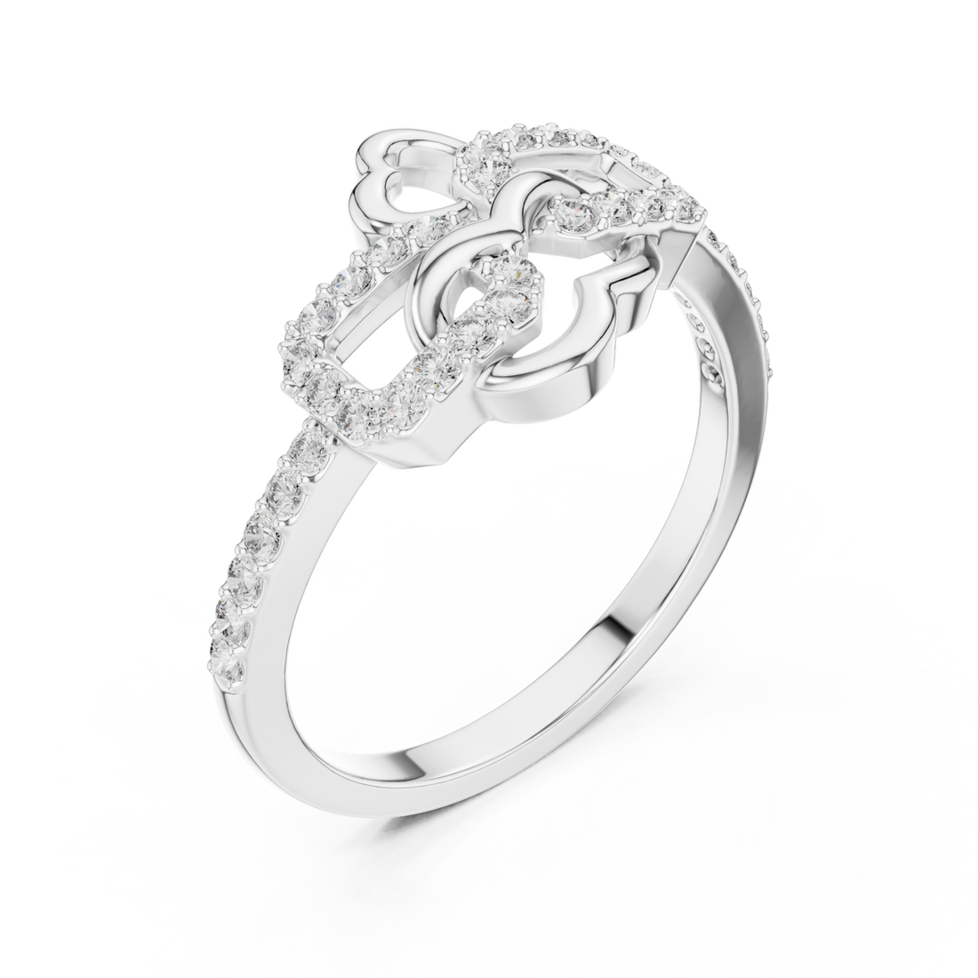 Rose outline pave ring white gold front view