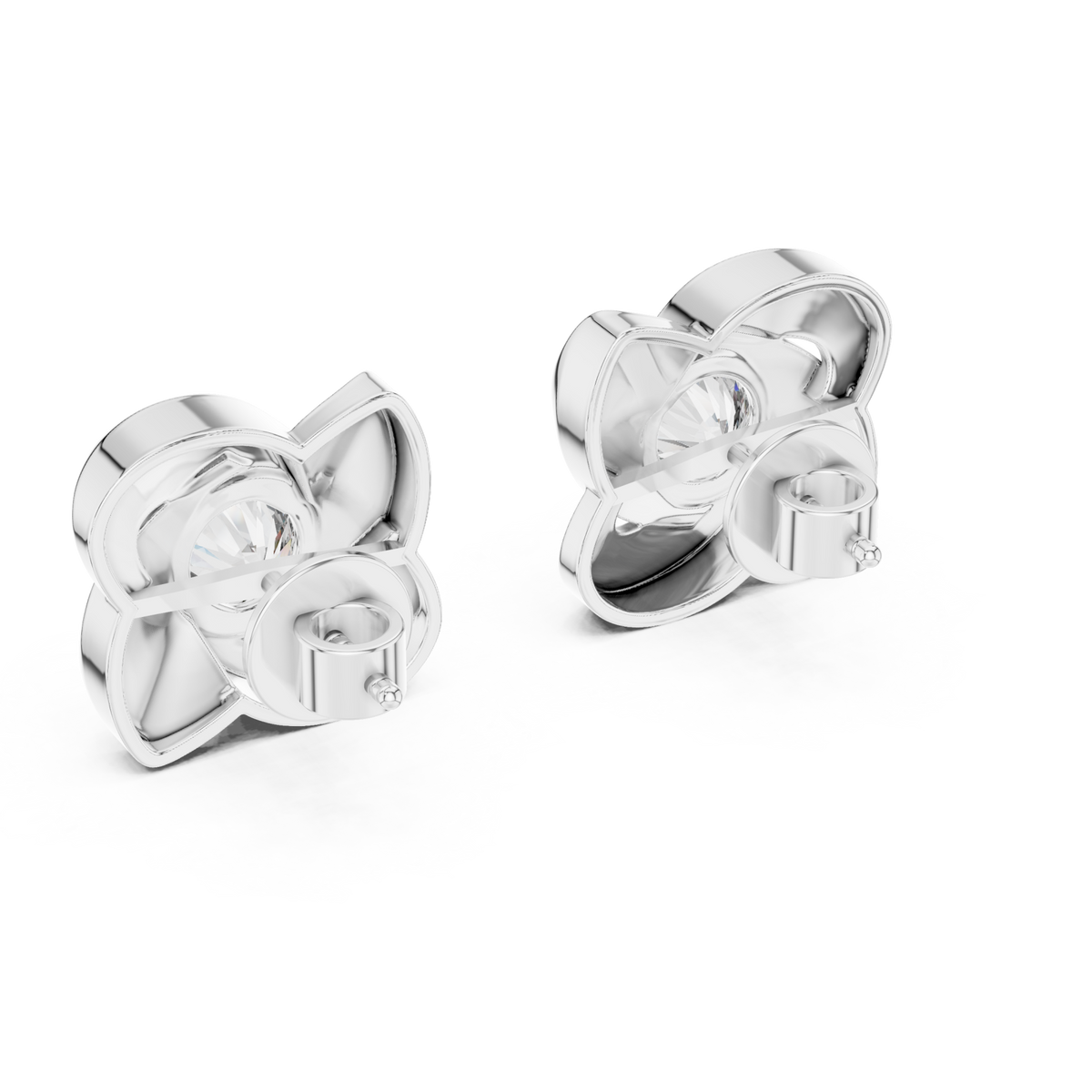  White Gold Rose Petal Bezel Solitaire Studs Angle View