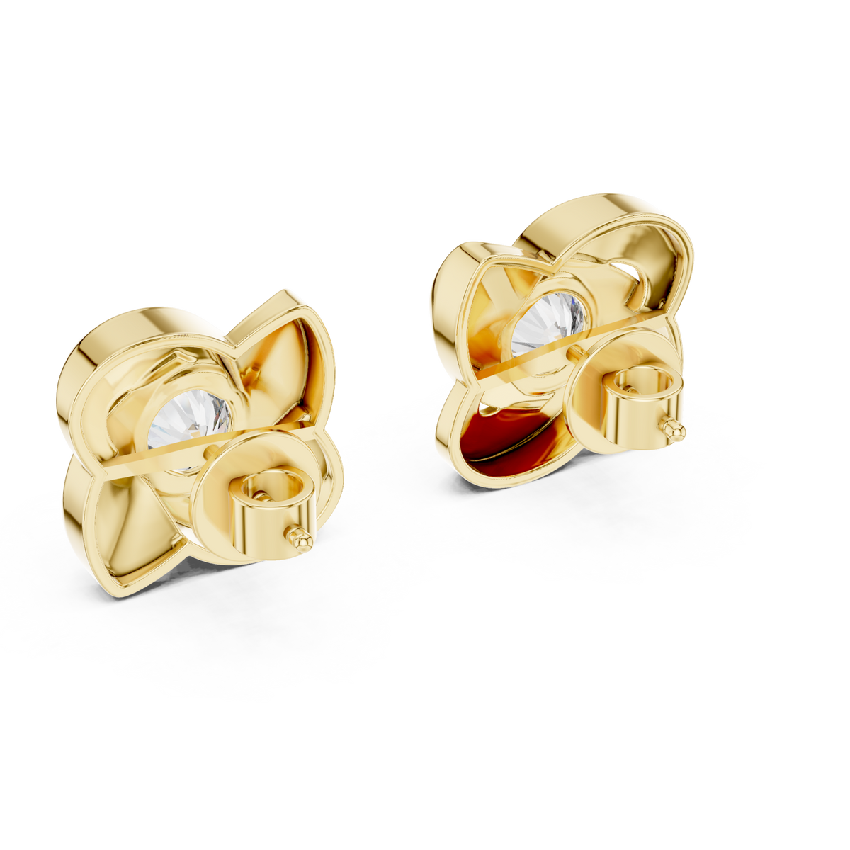  Gold Rose Petal Bezel Solitaire Studs Angle View