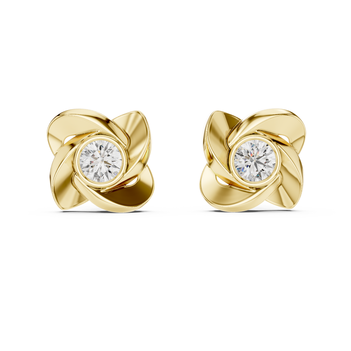  Gold Rose Petal Bezel Solitaire Studs Detail View
