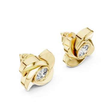 Gold Rose Petal Bezel Solitaire Studs Front View
