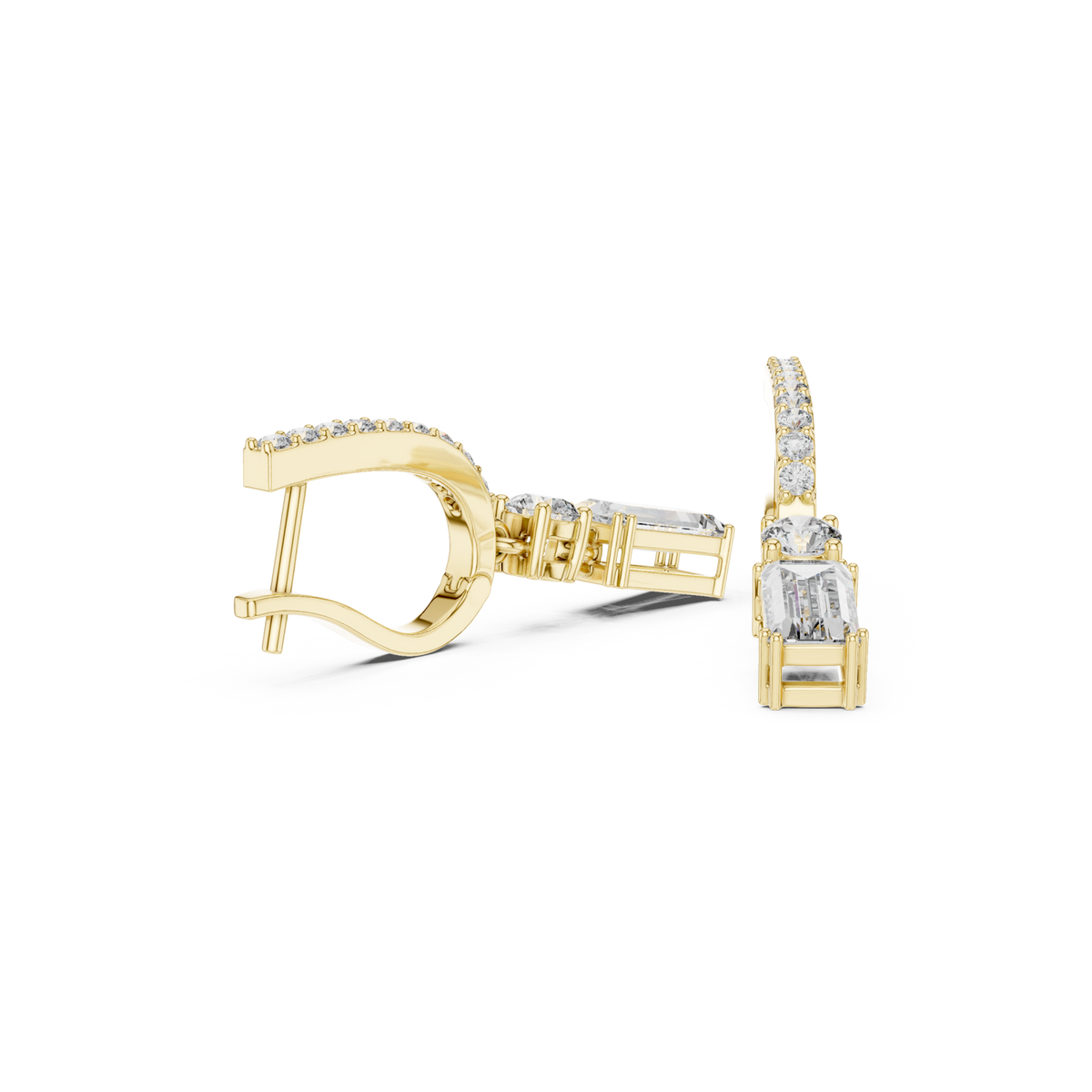 Gold Round and Emerald-Cut Linear Drops Front View