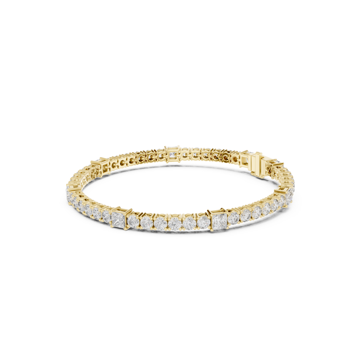 Gold Round and Princess Tennis Bracelet Front View
